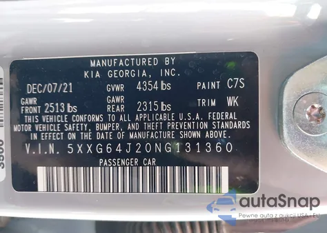 2022 Kia K5 Gt-Line z USA, uszkodzony, nr VIN 5XXG64J20NG131360